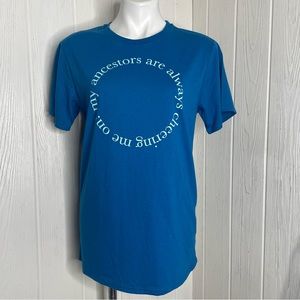 JZD T-Shirt Teal Latina Heritage Small My Ancestors Are Always Cheering NWT Blue